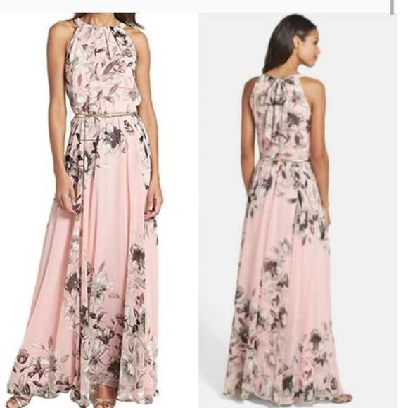 eliza j belted chiffon maxi dress